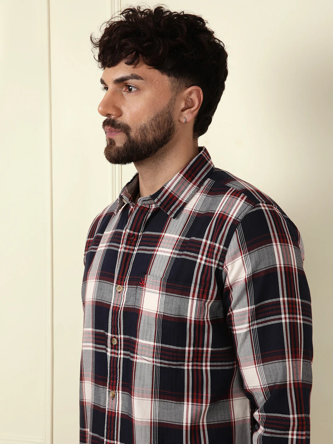Large Scale Checks Cotton Shirt | Navy Blue