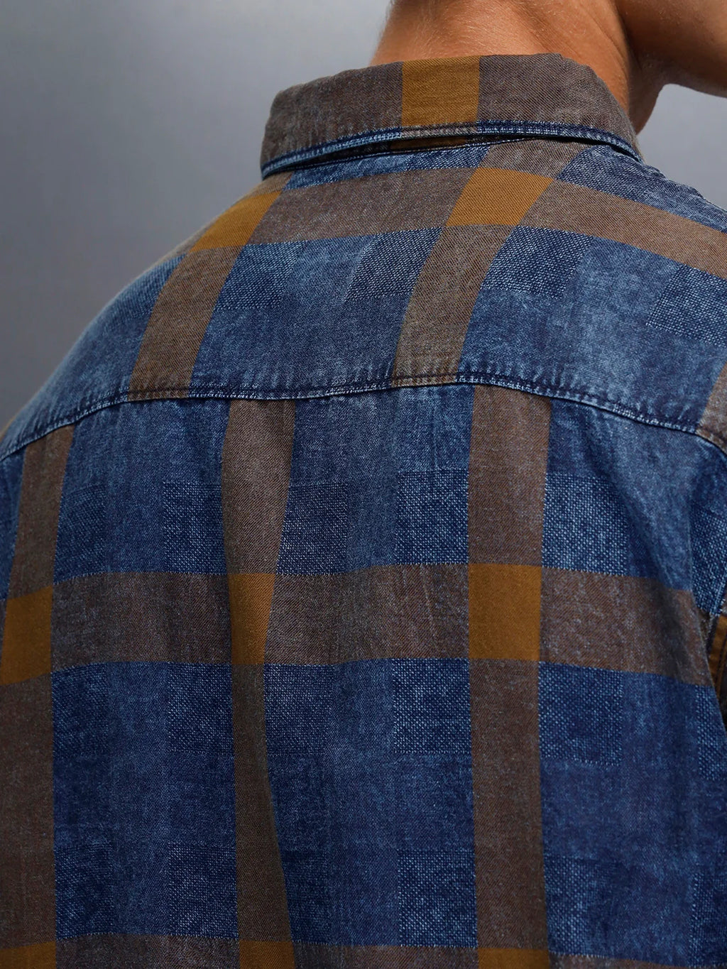 Men's casual regular fit checkered pattern shirt | Brown