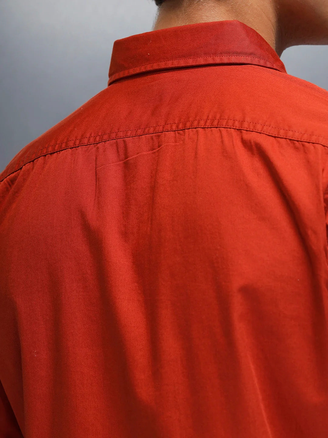 men's casual slim fit double pocket shirt | Rust