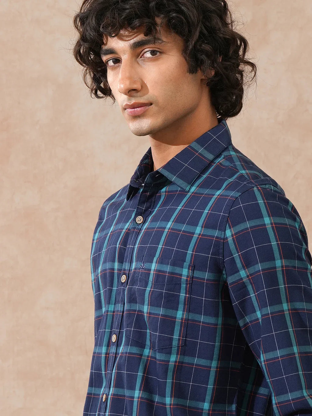 Textured Checks Dobby Shirt  | Navy Blue