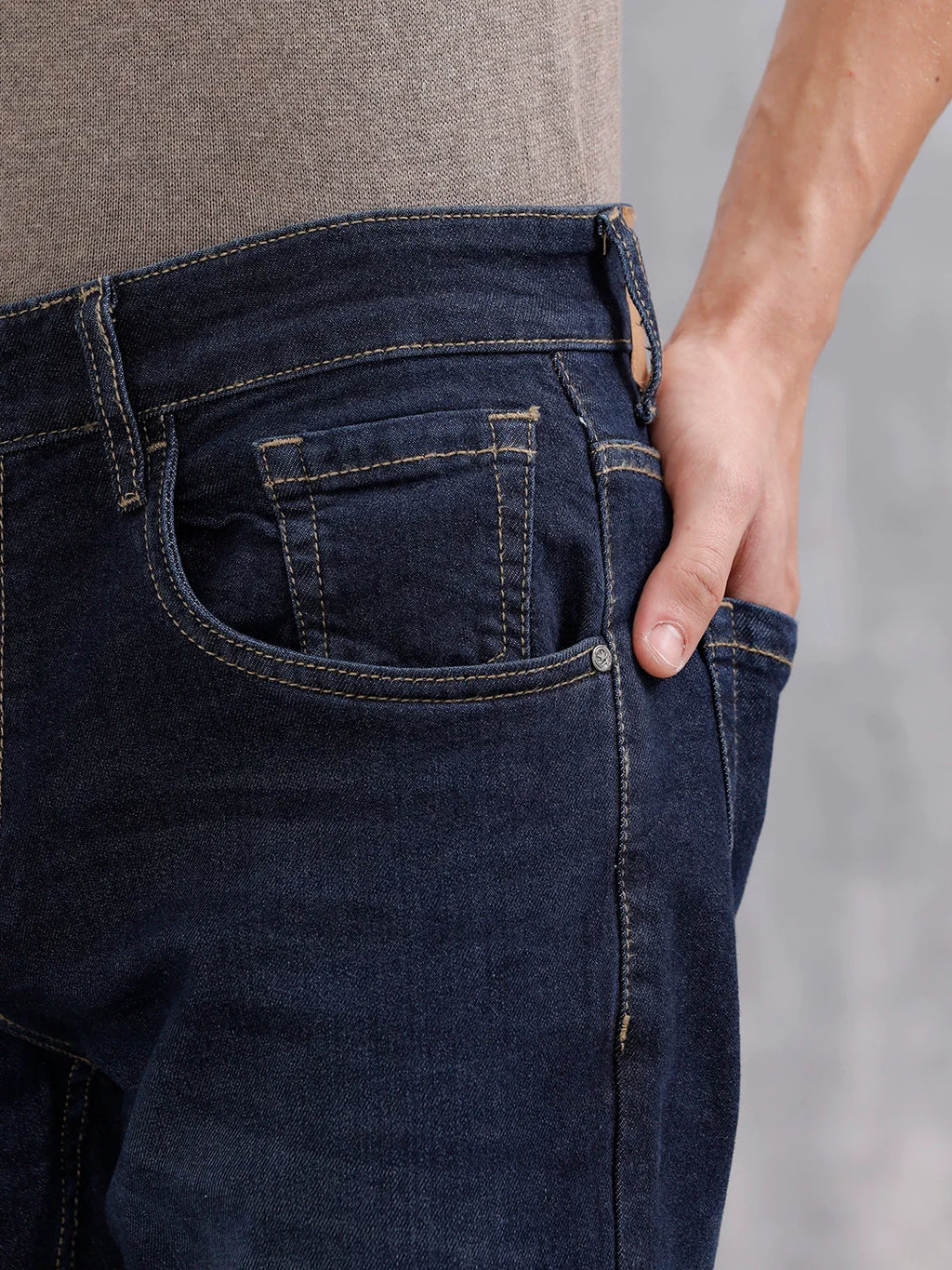 Men Casual Slim Tapered Fit Jeans | Med Stone