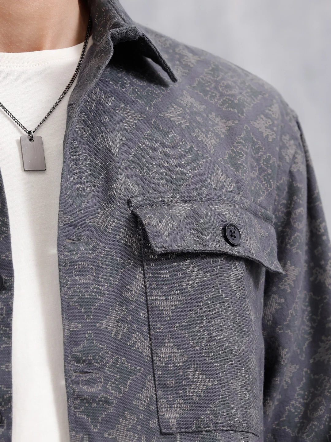 Heavy Printed Canvas Oversized Fit Overshirt | Dark Grey