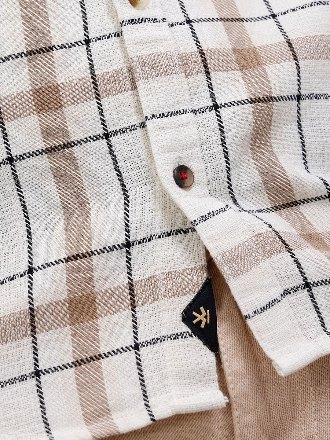 Textured Checks Slim Fit Shirt  | Khaki