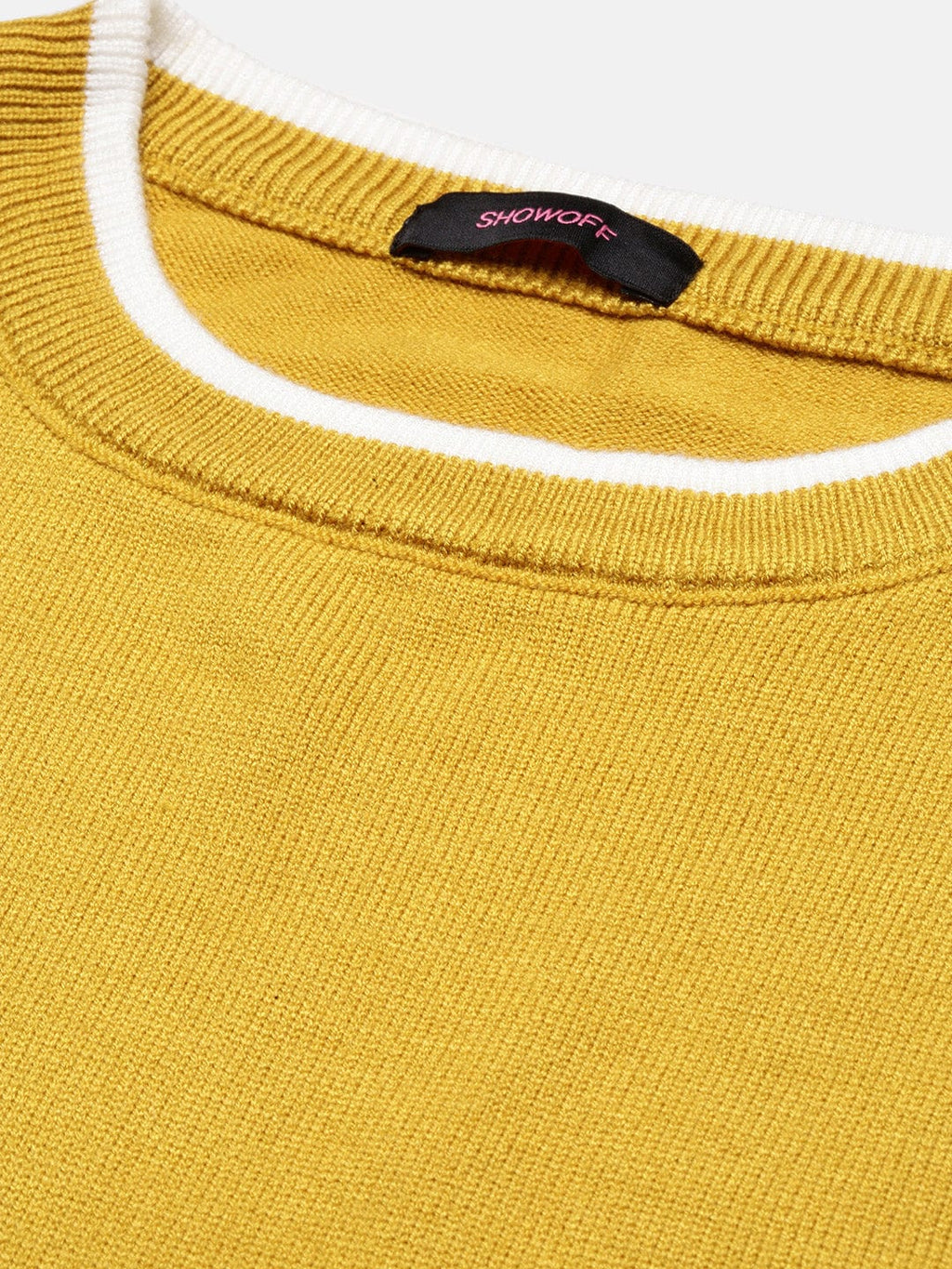 Women's Mustard Horizontal Striped Round Neck Acrylic Top