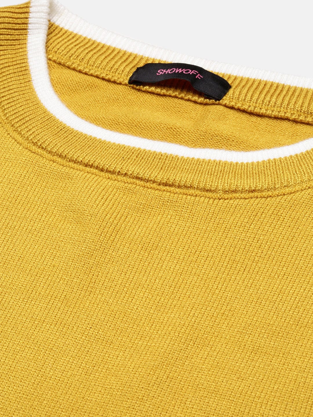 Women's Mustard Horizontal Striped Round Neck Acrylic Top