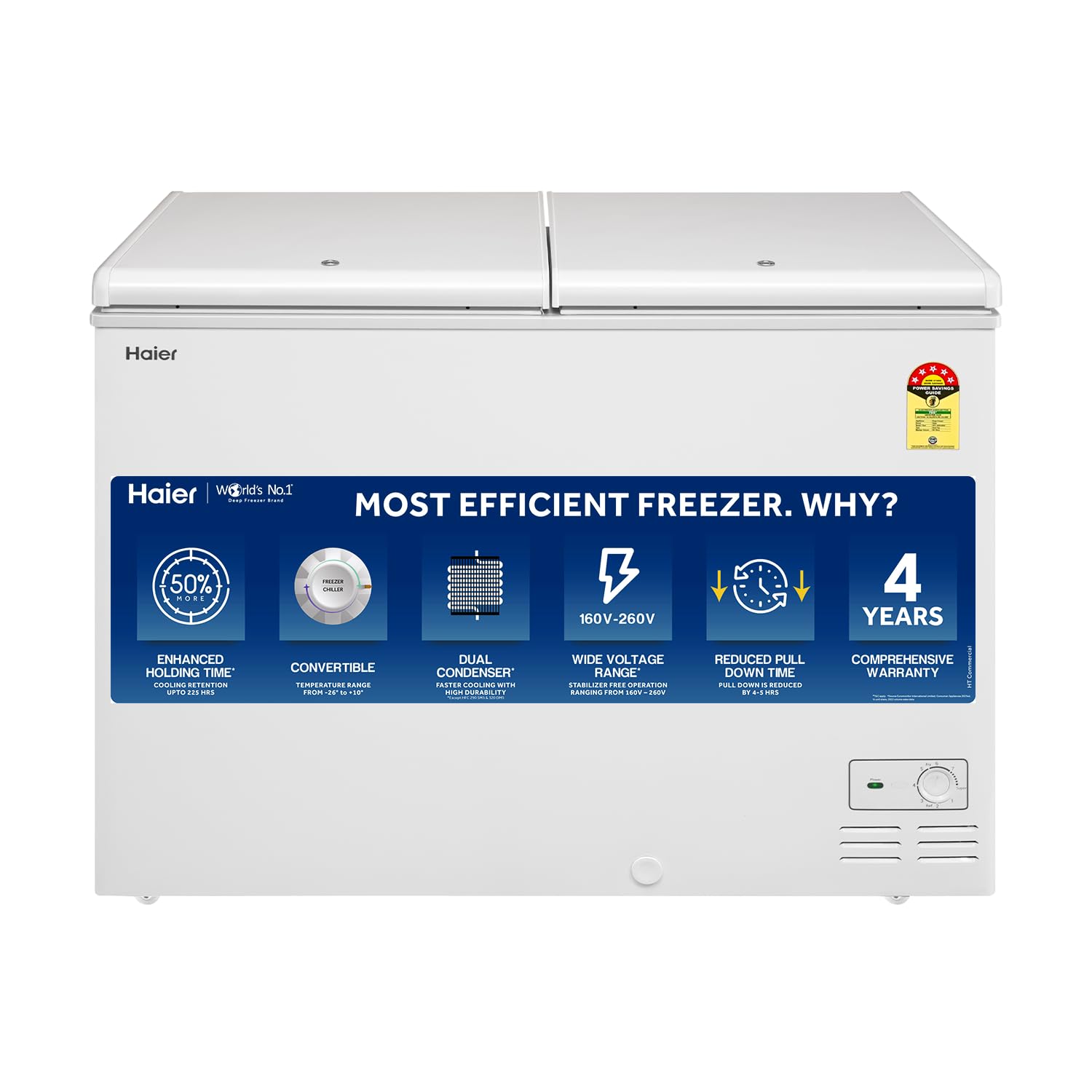Haier 301 L Double Door Standard Deep Freezer  (White, Convertible Freezer, HFC-320DM5, 5 Star)