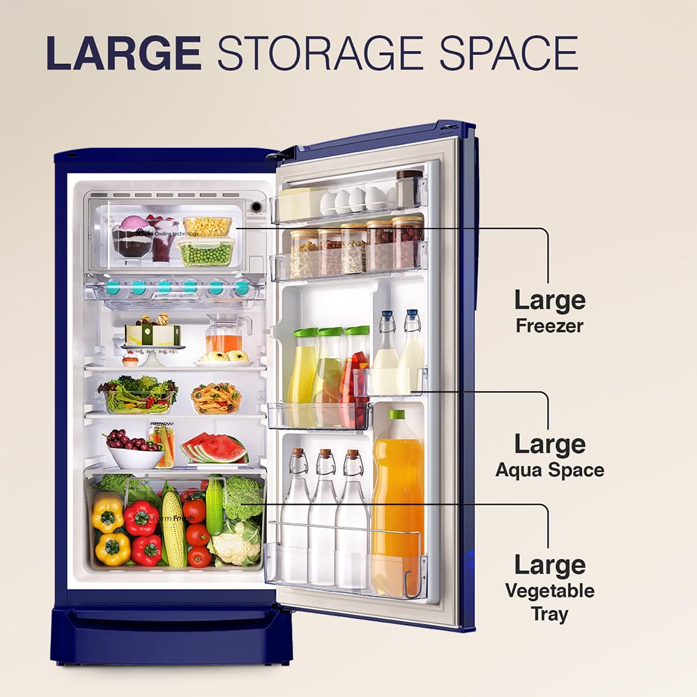 Godrej 183 L 3 Star | Farm Fresh Crisper Technology | Turbo Cooling Technology | Wide Shelf | Direct Cool Single Door Refrigerator(RD R190C WRF NY BL, Navy Blue)