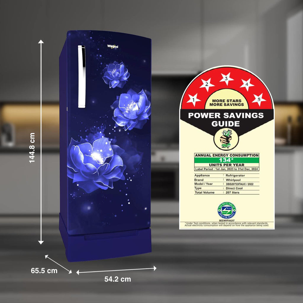 Whirlpool 207 L 5 Star Icemagic Pro Inverter Direct-Cool Single Door Refrigerator (230 IMPRO ROY 5S INV SAPPHIRE ABYSS-Z1, Blue)