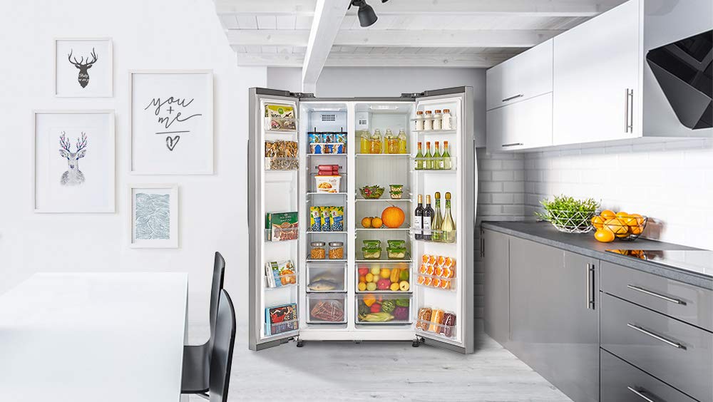 TOSHIBA 587 L with Inverter Side by Side Refrigerator (GR-RS530WE-PMI(06), Stainless Steel Finish)