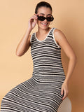 Women's Striped Black Midi A-Line Dress