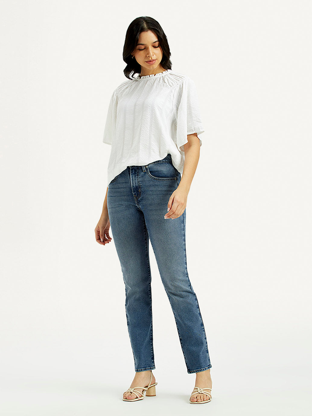 Women's 724 Med Indigo Straight Fit High Rise Jeans
