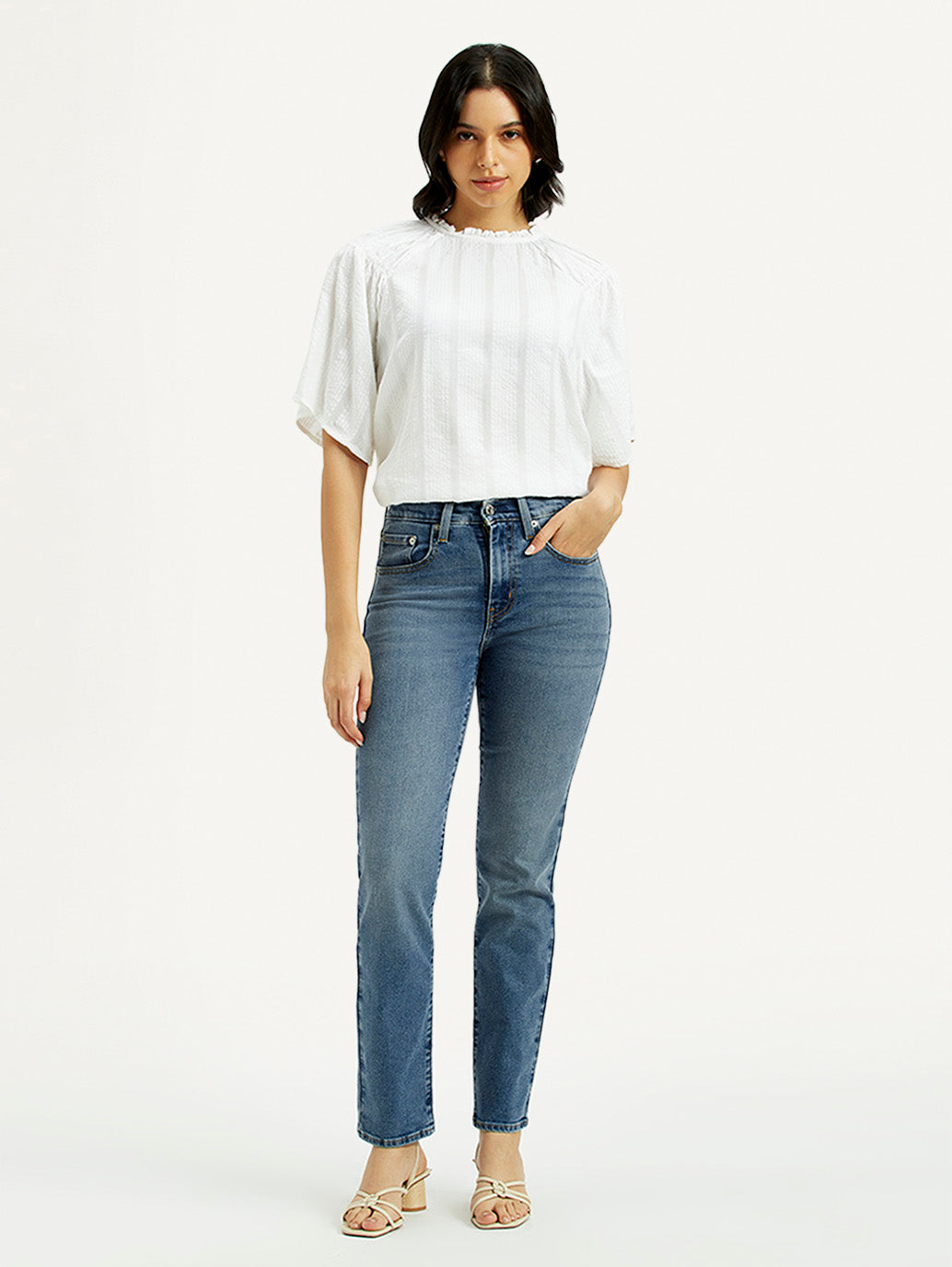 Women's 724 Med Indigo Straight Fit High Rise Jeans