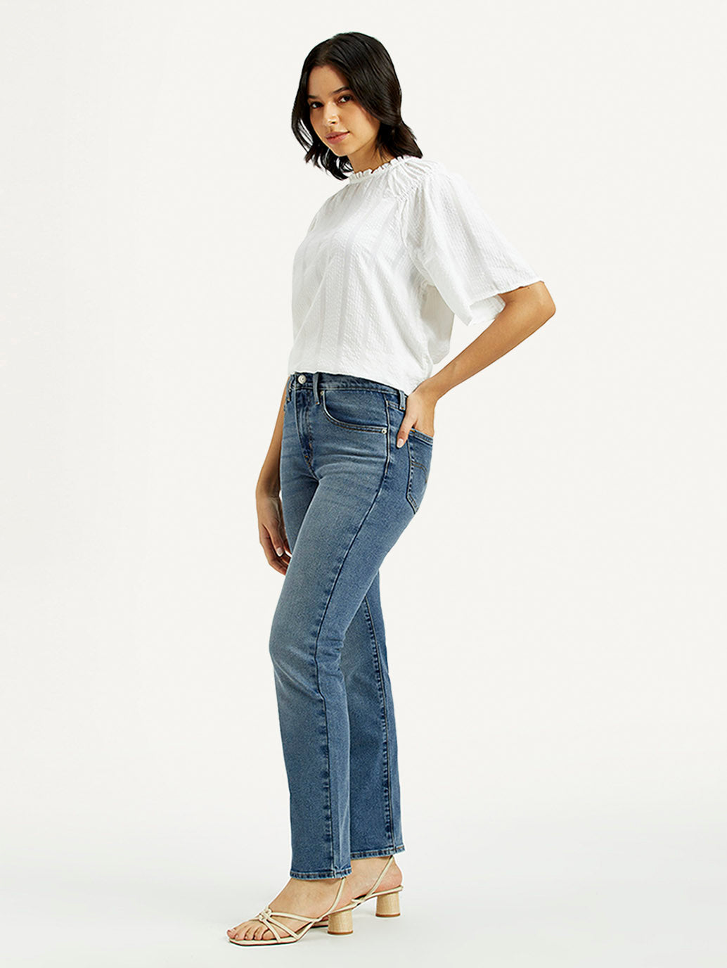 Women's 724 Med Indigo Straight Fit High Rise Jeans
