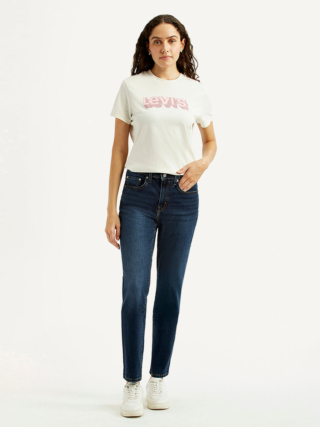 Women's 724 Navy Slim Straight Fit Mid Rise Jeans