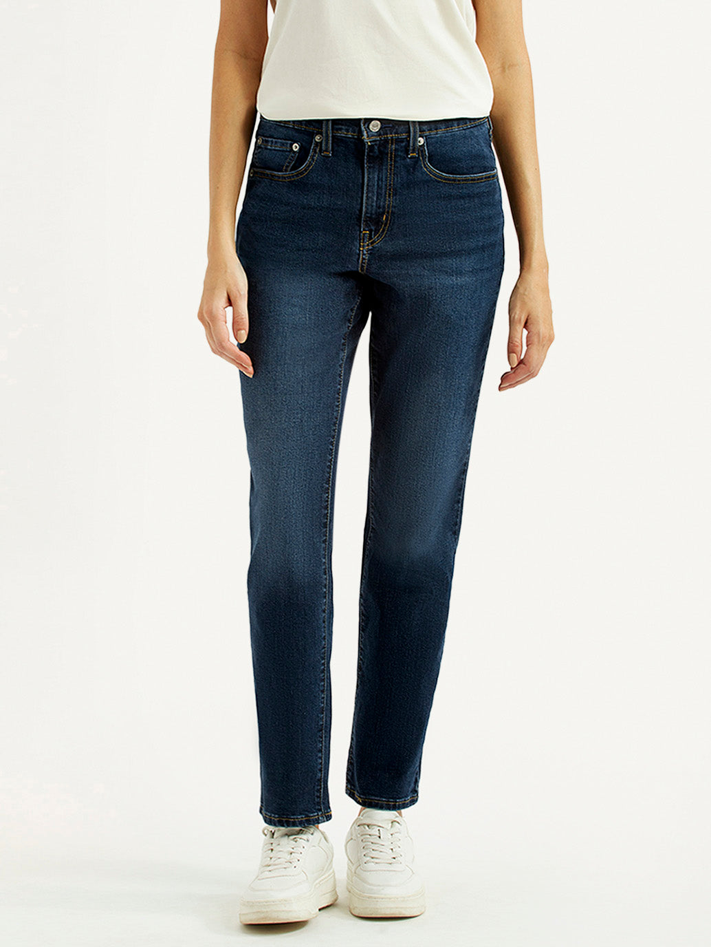 Women's 724 Navy Slim Straight Fit Mid Rise Jeans
