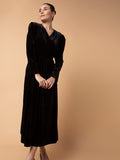 Women's Solid Black Midi Fit and Flare Dress