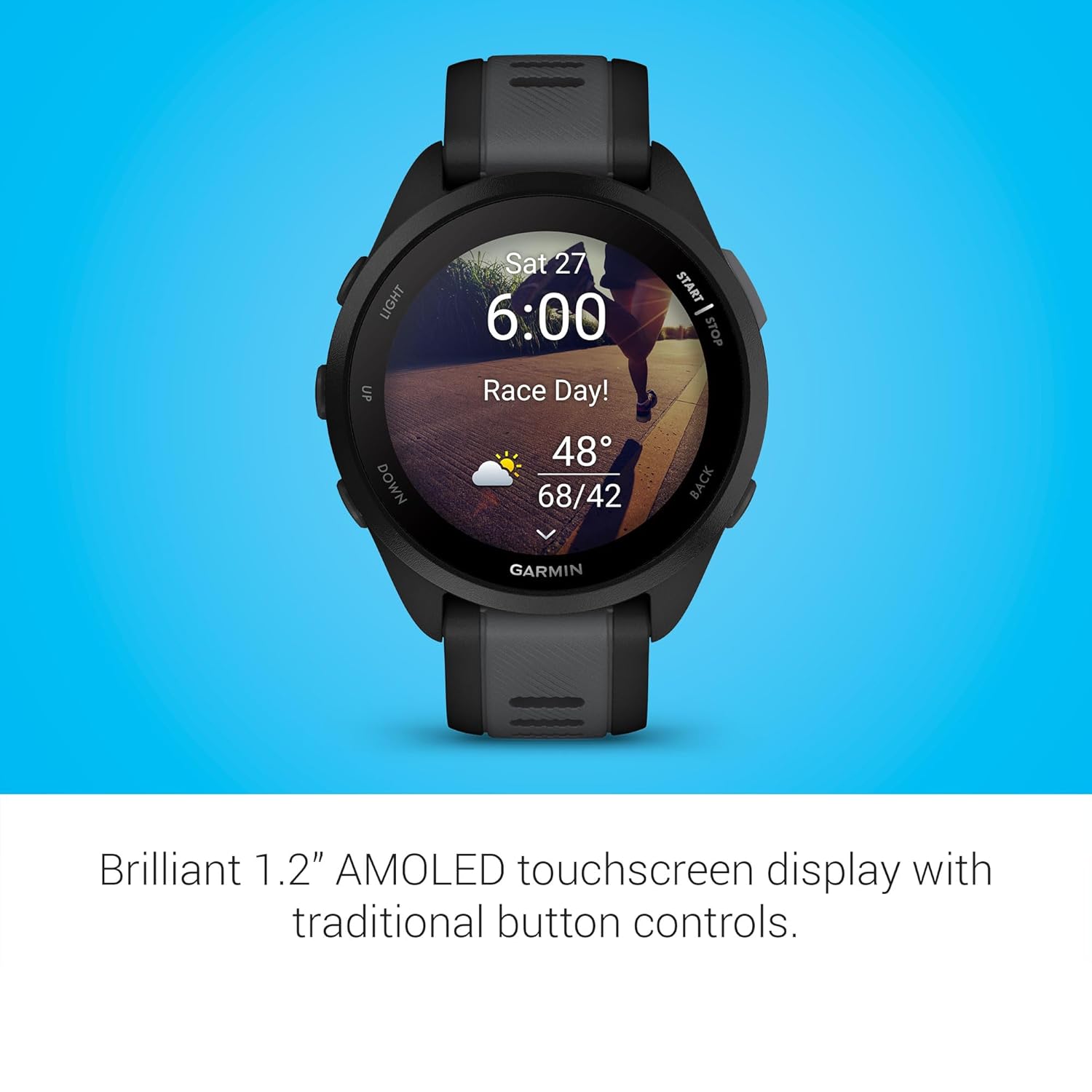 Garmin Forerunner 165, Running Smartwatch with GPS, Colorful AMOLED Display, Training Metrics and Recovery Insights, (Black/Salte Gray)