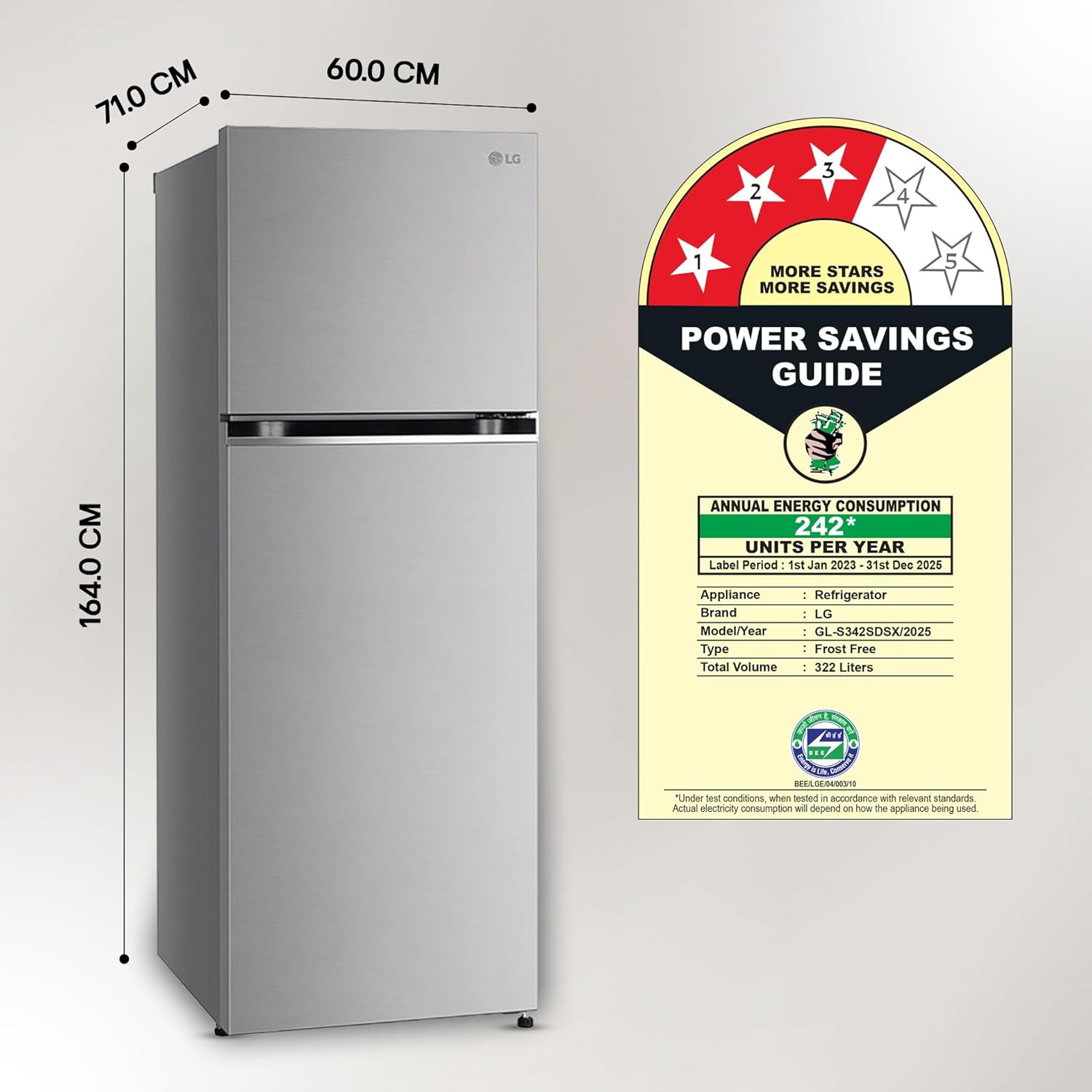 LG 322 L 3 Star Frost-Free Smart Inverter Double Door Refrigerator (GL-S342SDSX, Dazzle Steel, Convertible with Express Freeze)