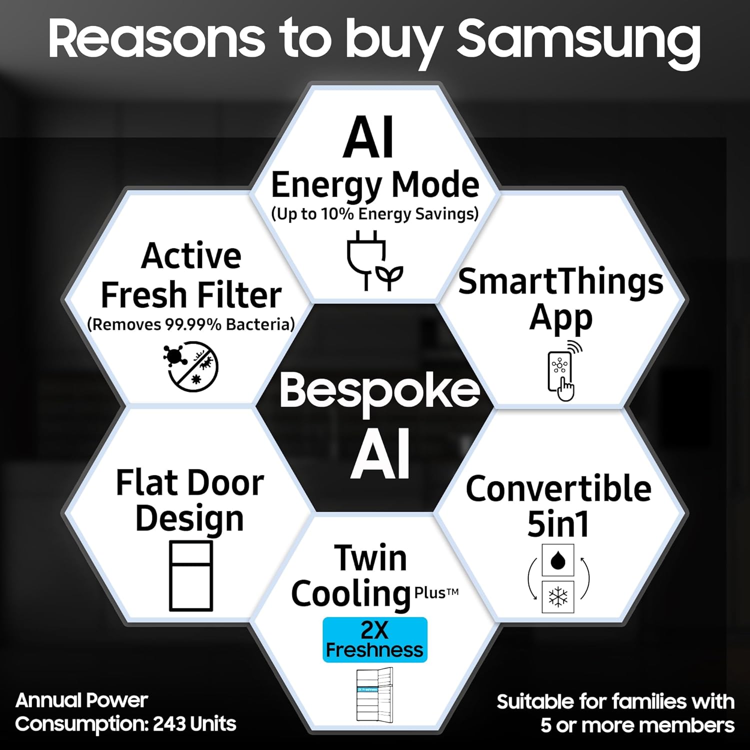 Samsung 350 L, 3 Star, Frost Free Double Door Refrigerator (RT38DG5A4DS8HL, Elegant Inox, Silver)