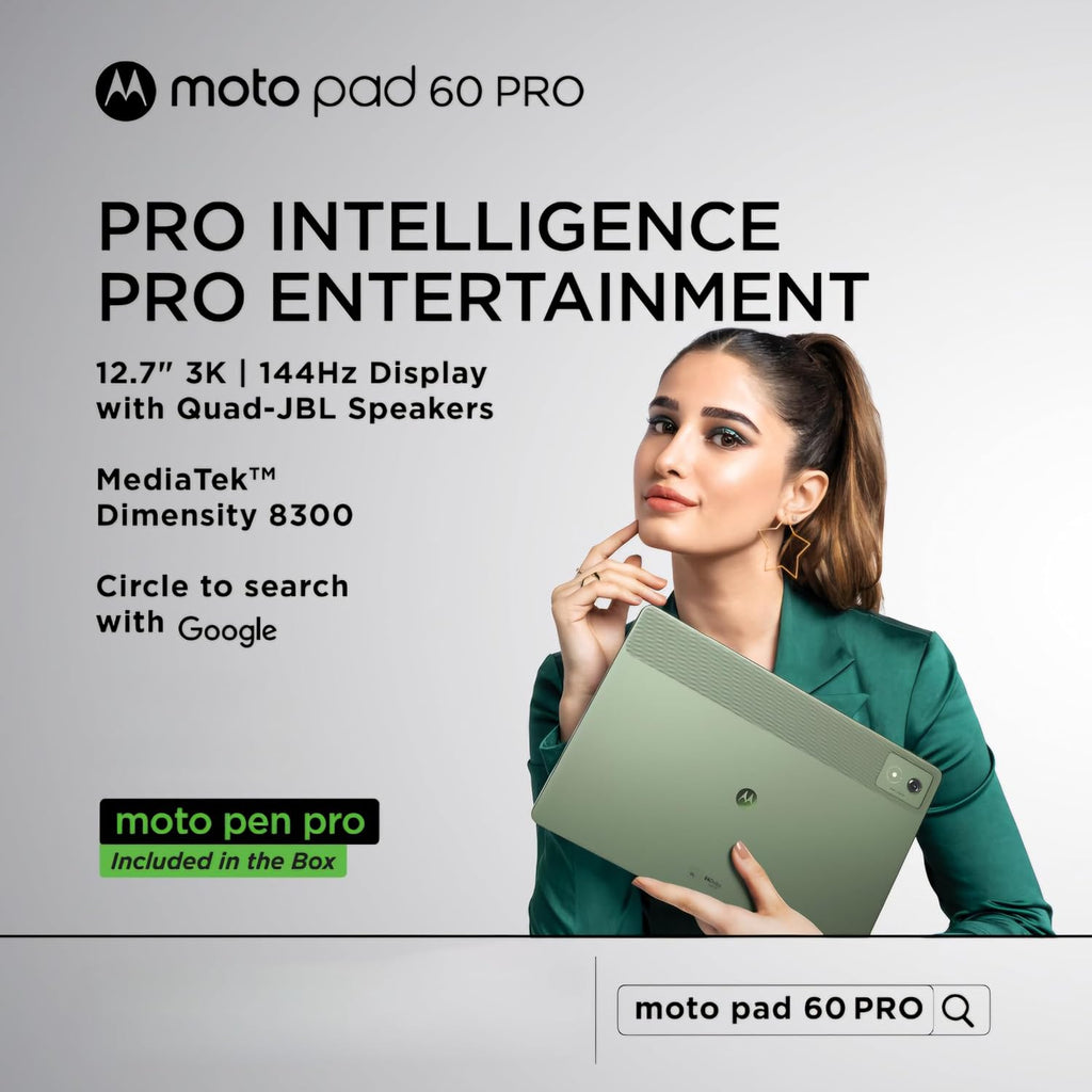Motorola Pad 60 Pro (Pantone Bronze Green) | 12.7" 3K LTPS Display | MediaTek Dimensity 8300 | 10200 mAh Battery | Moto Pen Pro | Wi-Fi Only | Android 14