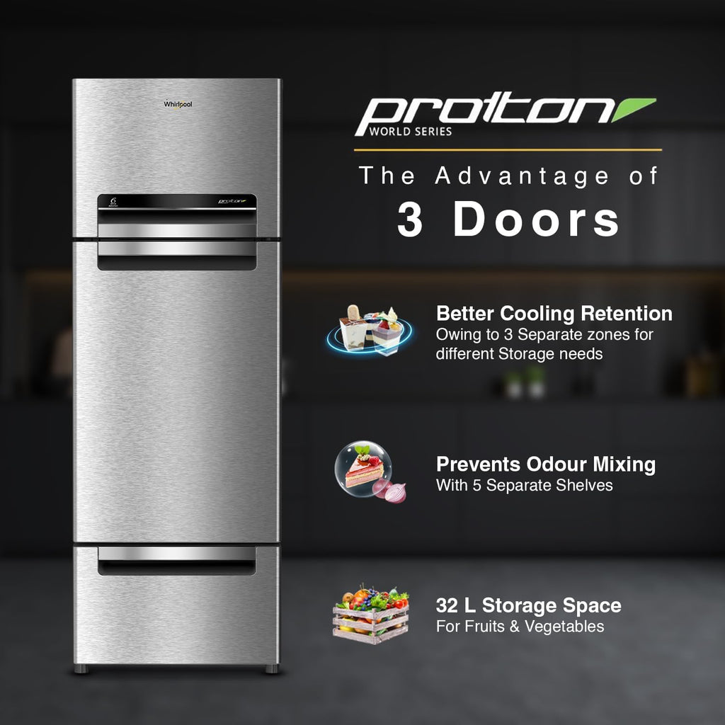 Whirlpool 215 L Frost Free Triple-Door Refrigerator [FP 223D PROTTON ROY RADIANT STEEL(Z) ]
