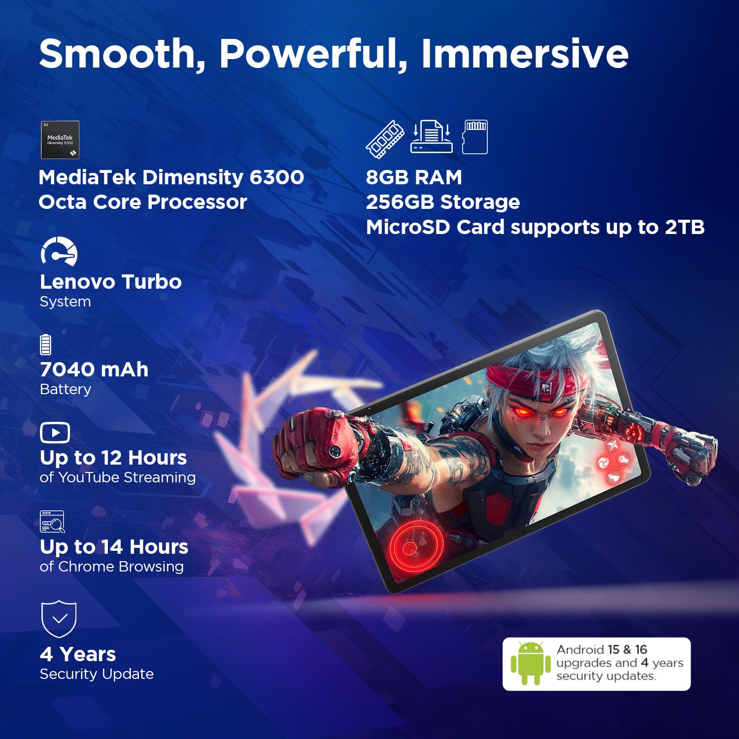 Lenovo Idea Tab Smartchoice |11" Display, 2.5K Resolution, 90Hz Refresh|8GB RAM, 256GB ROM| MediaTek Dimensity 6300| 7040mAh|4 Speakers| USB-C |Wi-Fi | Luna Grey