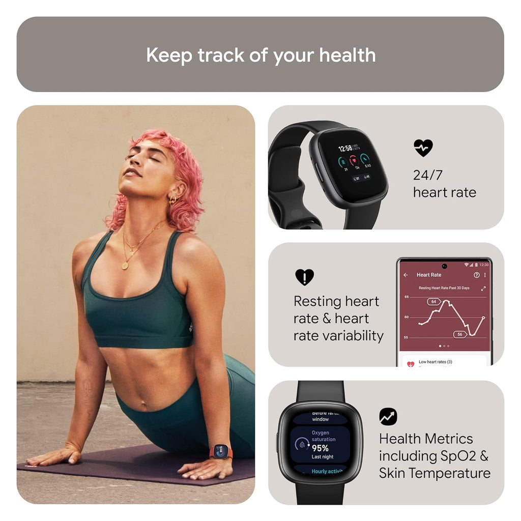 Fitbit Versa 4 Fitness Smartwatch with Daily Readiness, GPS, 24/7 Heart Rate, 40+ Exercise Modes, Sleep Tracking and more, One Size (S & L Bands Included)