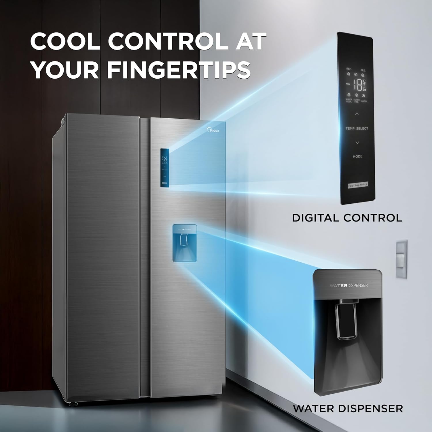 Midea 560 L Side By Side, Water Dispenser,Inverter, (MDRS704FGF46 Bru Steel)