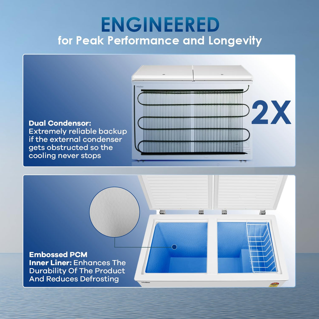 Haier 301 L Double Door Standard Deep Freezer  (White, Convertible Freezer, HFC-320DM5, 5 Star)