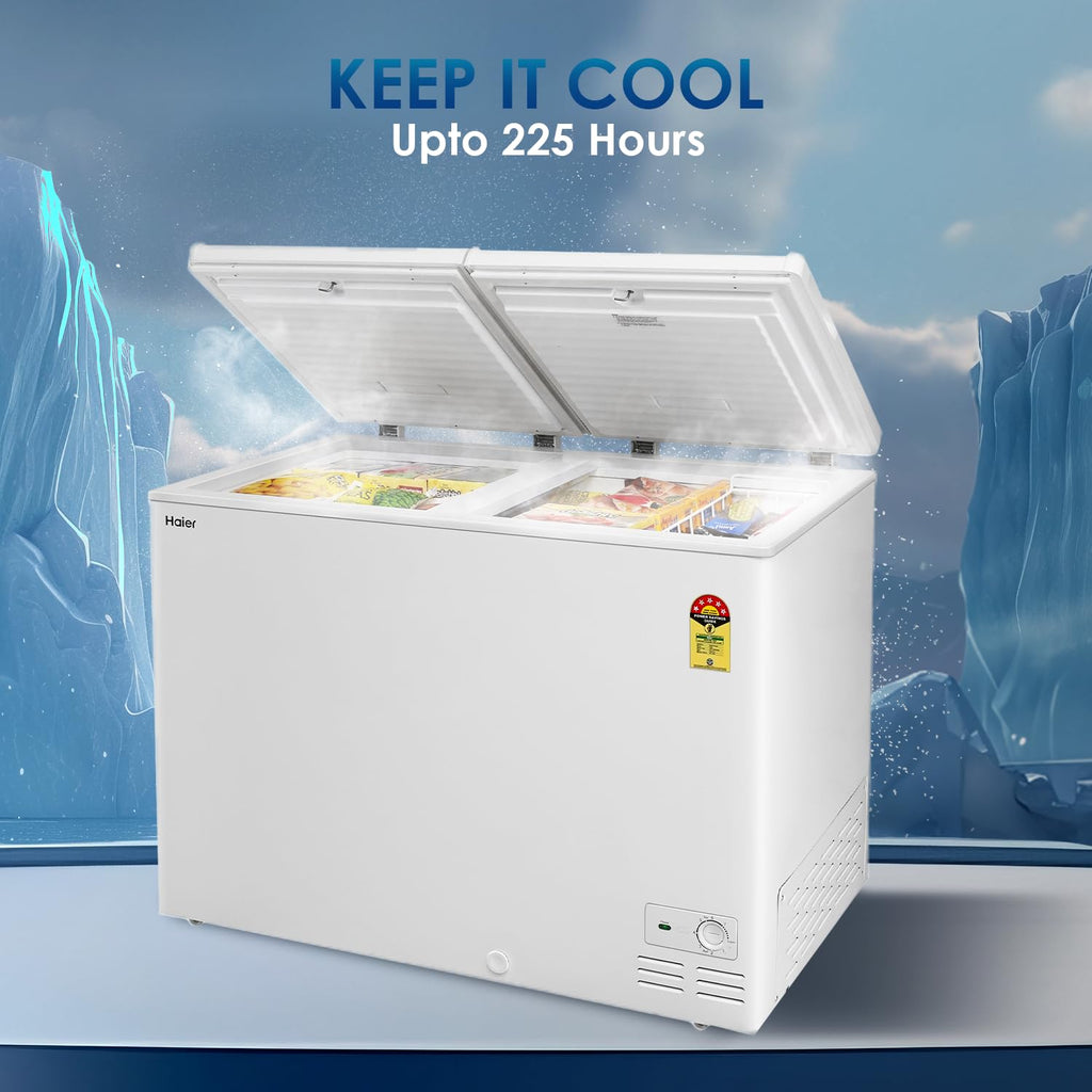 Haier 301 L Double Door Standard Deep Freezer  (White, Convertible Freezer, HFC-320DM5, 5 Star)