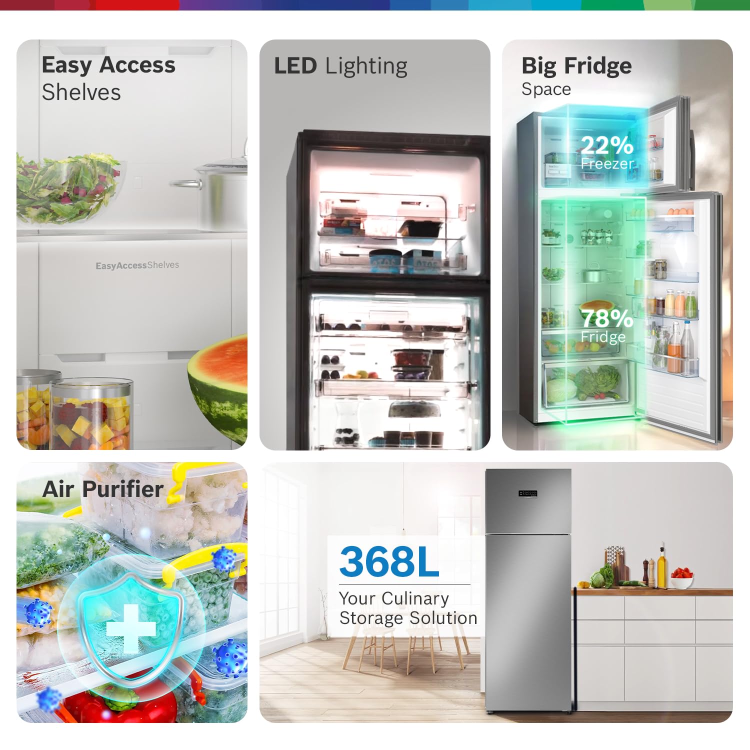 BOSCH Series 4 368 Litres 3 Star Frost Free Double Door Refrigerator (CTC39K03NI, Smoky Steel)