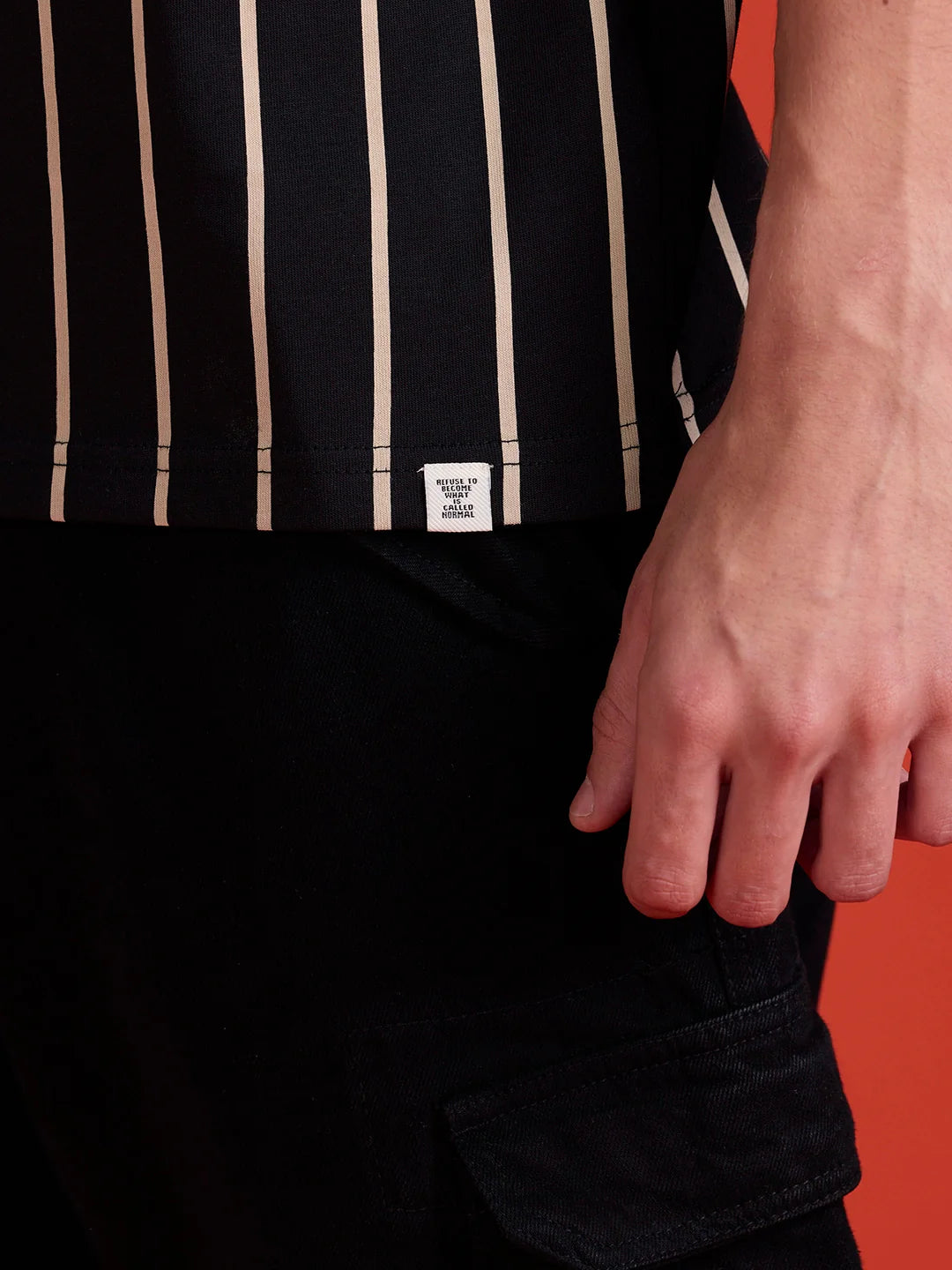 Striped Oversized Fit T-shirt With Puff Print | Black