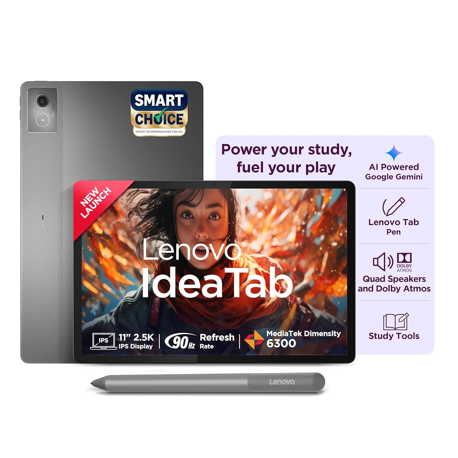 Lenovo Idea Tab Smartchoice |11" Display, 2.5K Resolution, 90Hz Refresh|8GB RAM, 256GB ROM| MediaTek Dimensity 6300| 7040mAh|4 Speakers| USB-C |Wi-Fi | Luna Grey