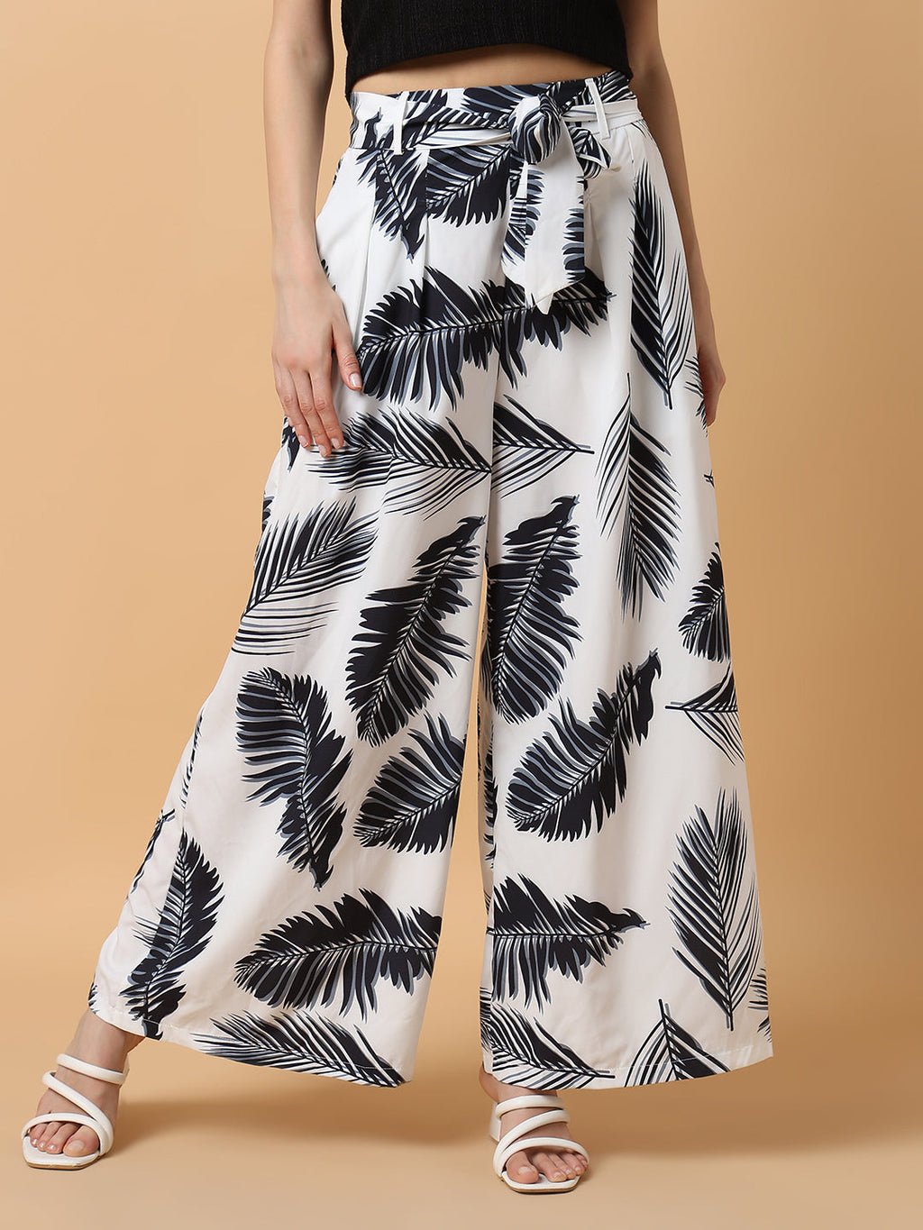 Women's Floral Black Trouser with Belt
