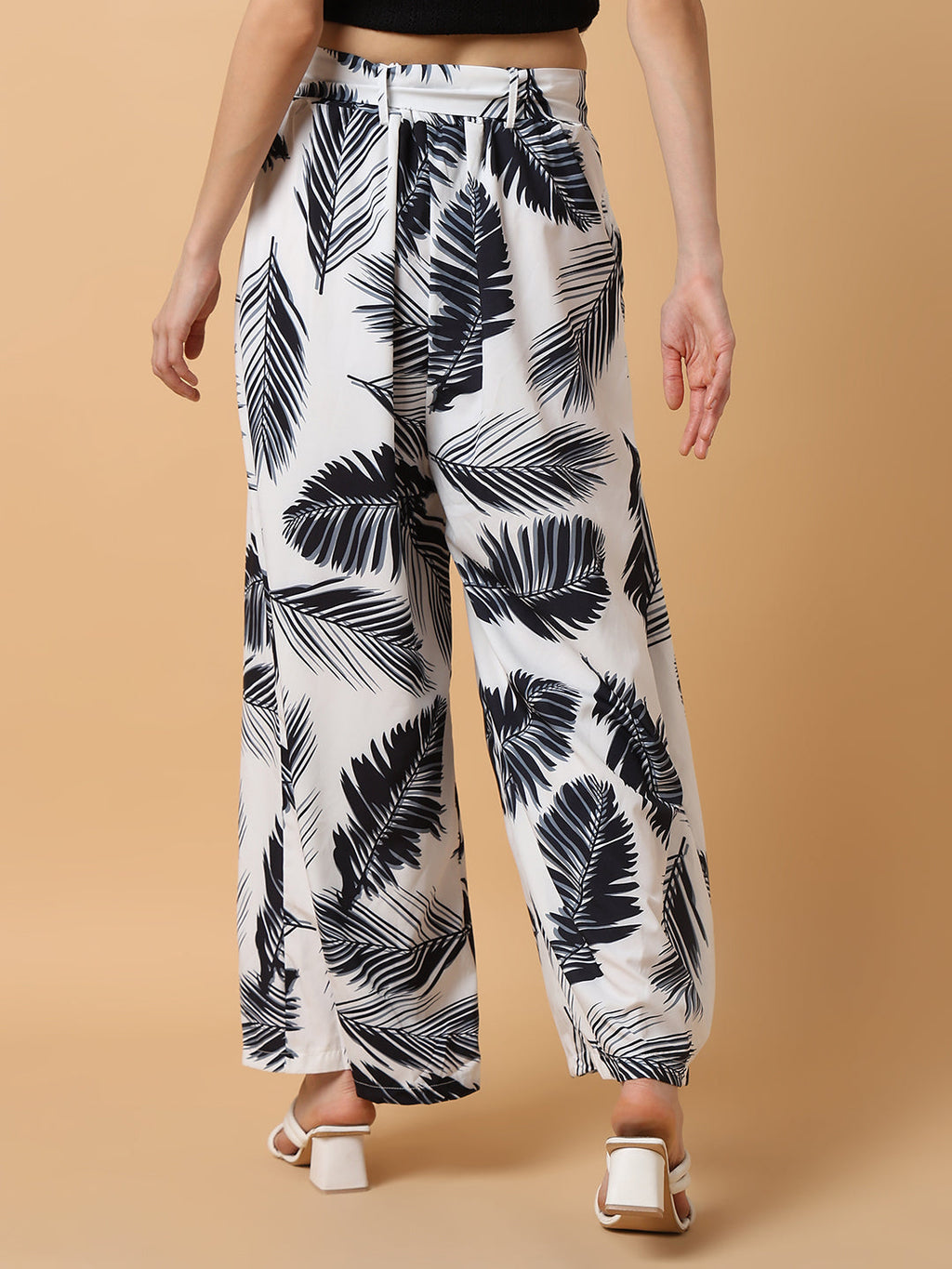 Women's Floral Black Trouser with Belt