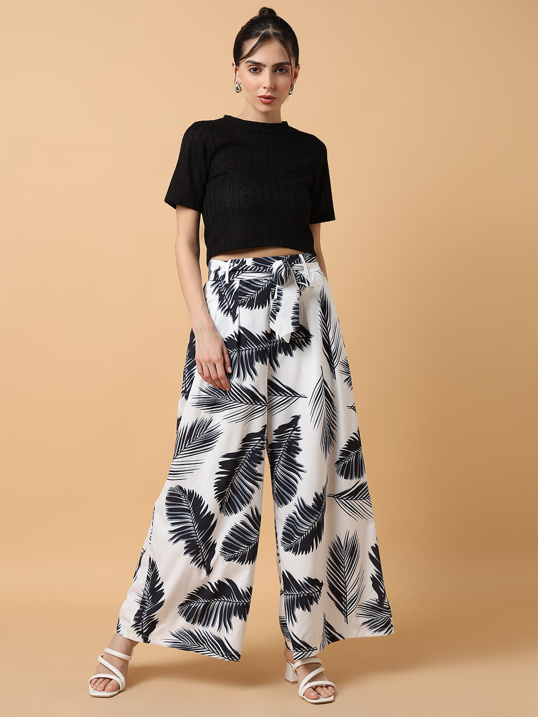 Women's Floral Black Trouser with Belt