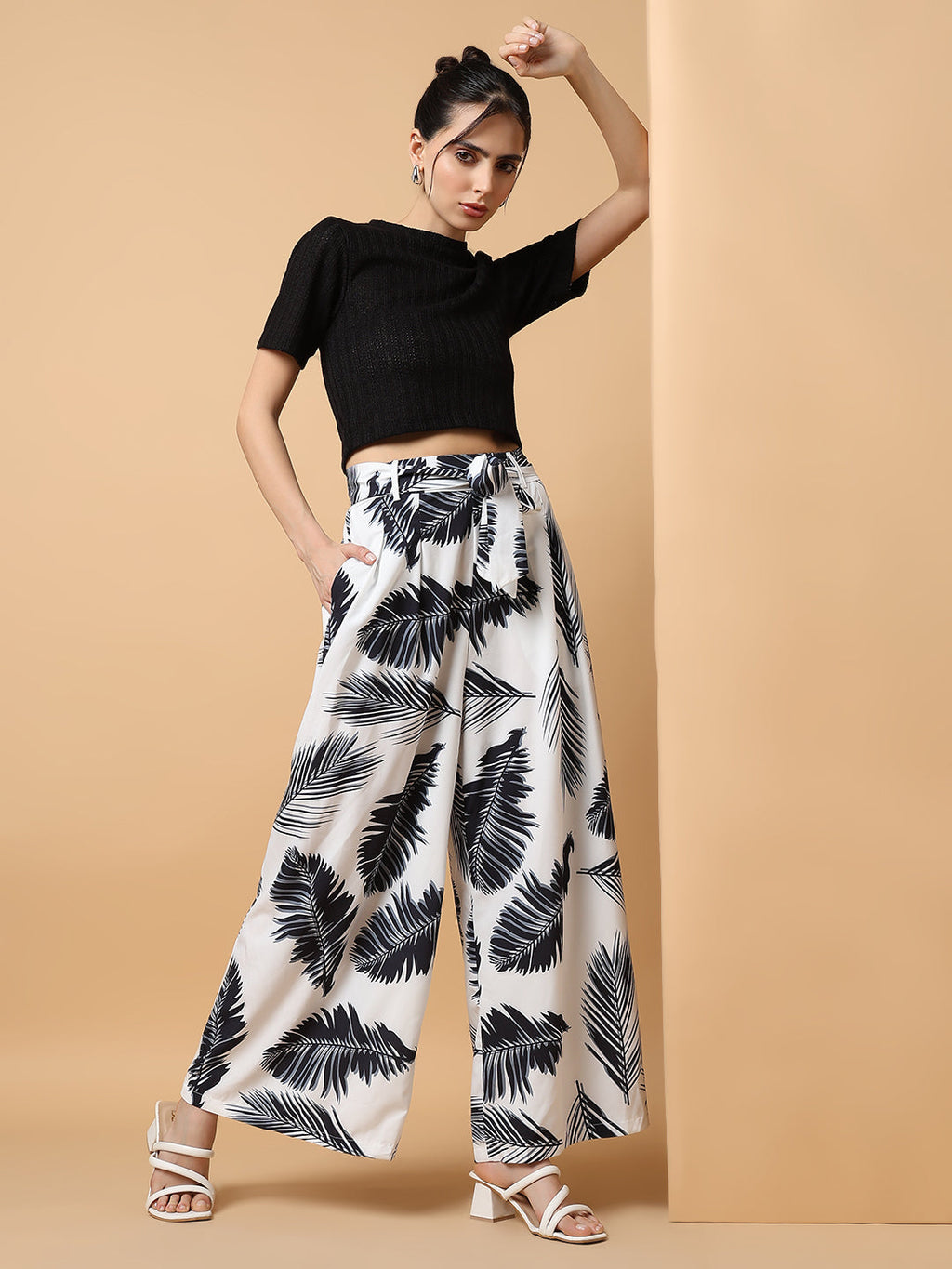 Women's Floral Black Trouser with Belt