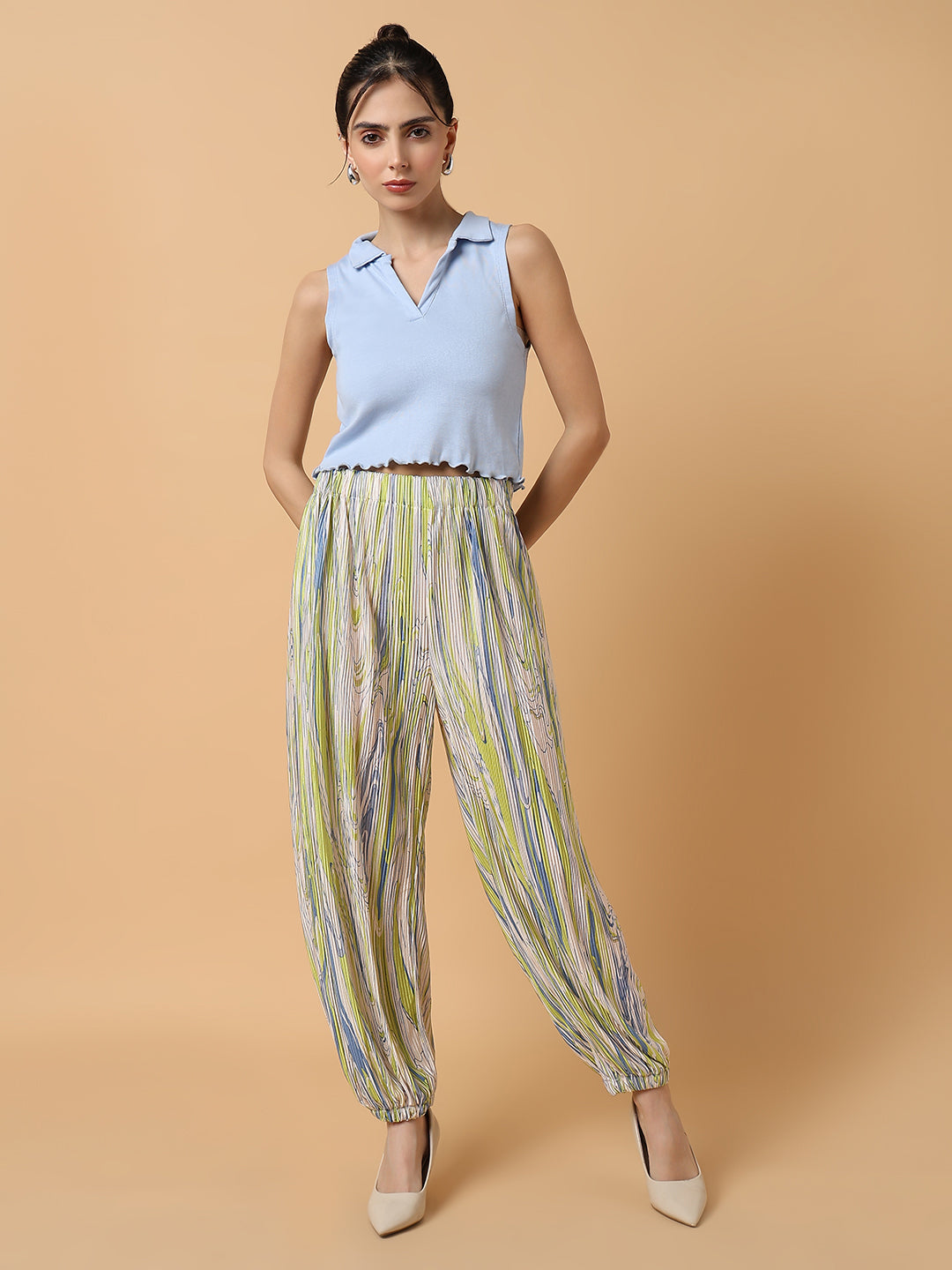 Women's Green Comfort Slim Fit Trousers