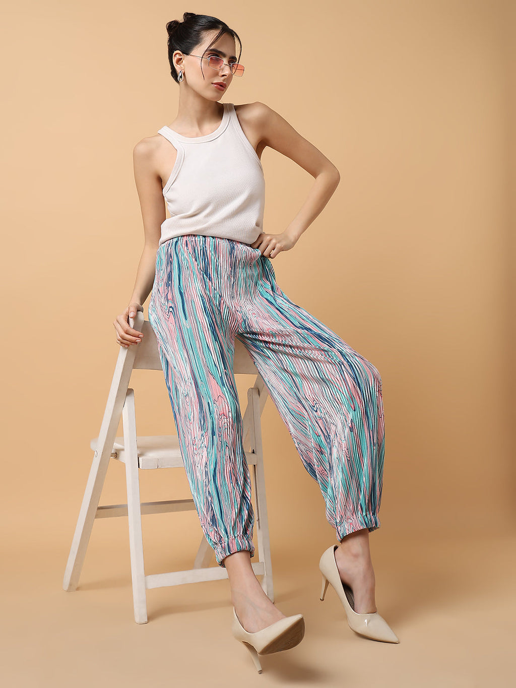 Women's Sea Green Comfort Slim Fit Trousers