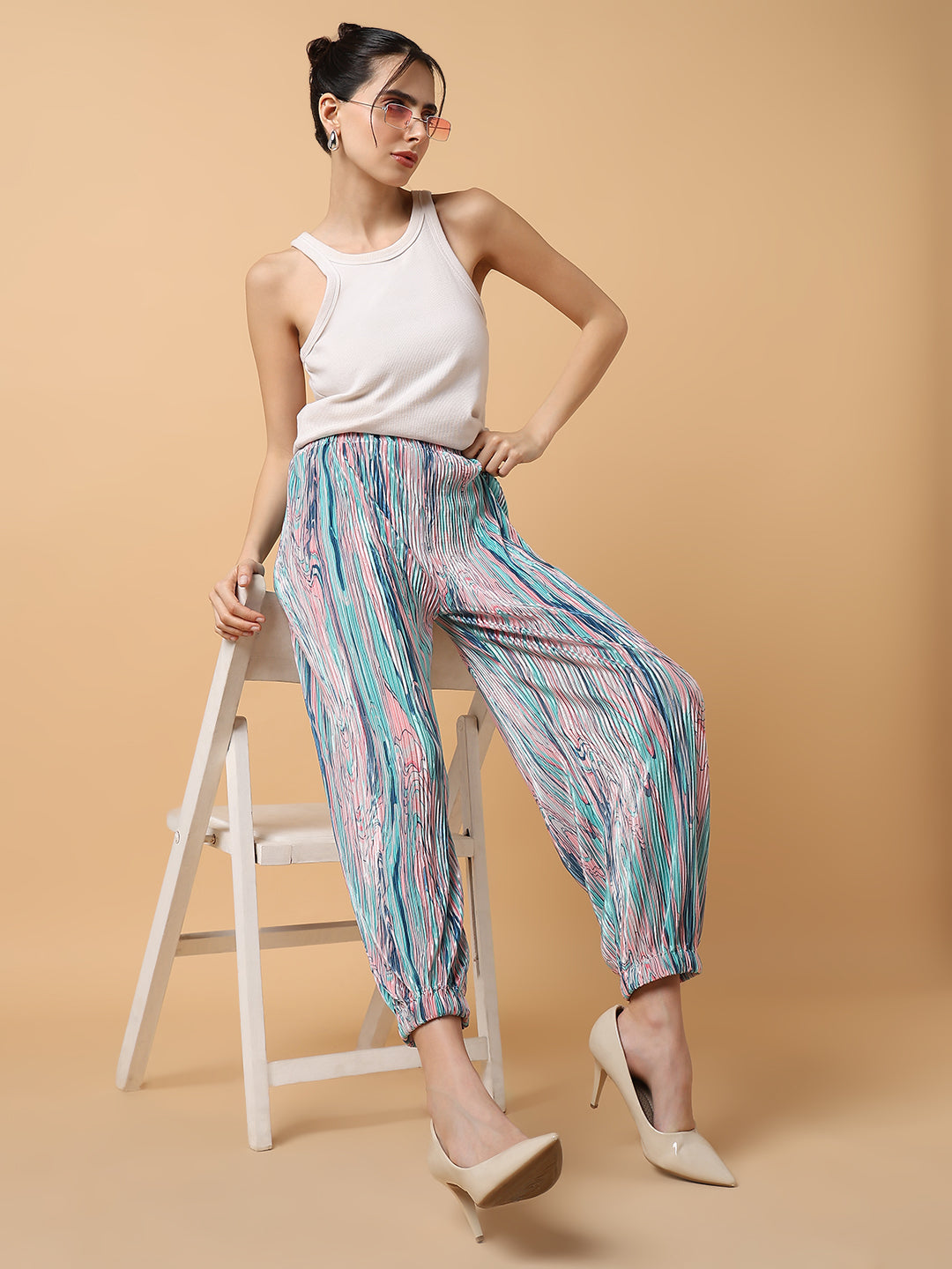 Women's Sea Green Comfort Slim Fit Trousers