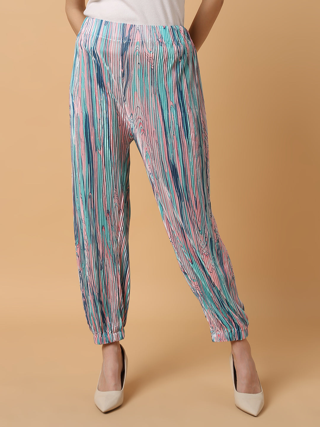 Women's Sea Green Comfort Slim Fit Trousers