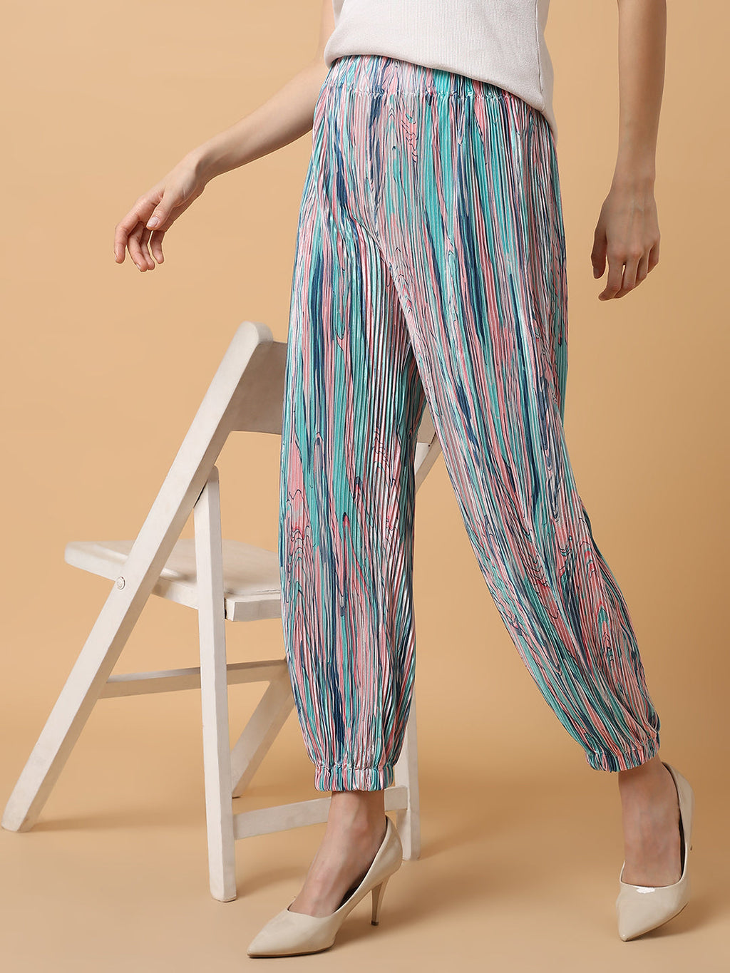 Women's Sea Green Comfort Slim Fit Trousers