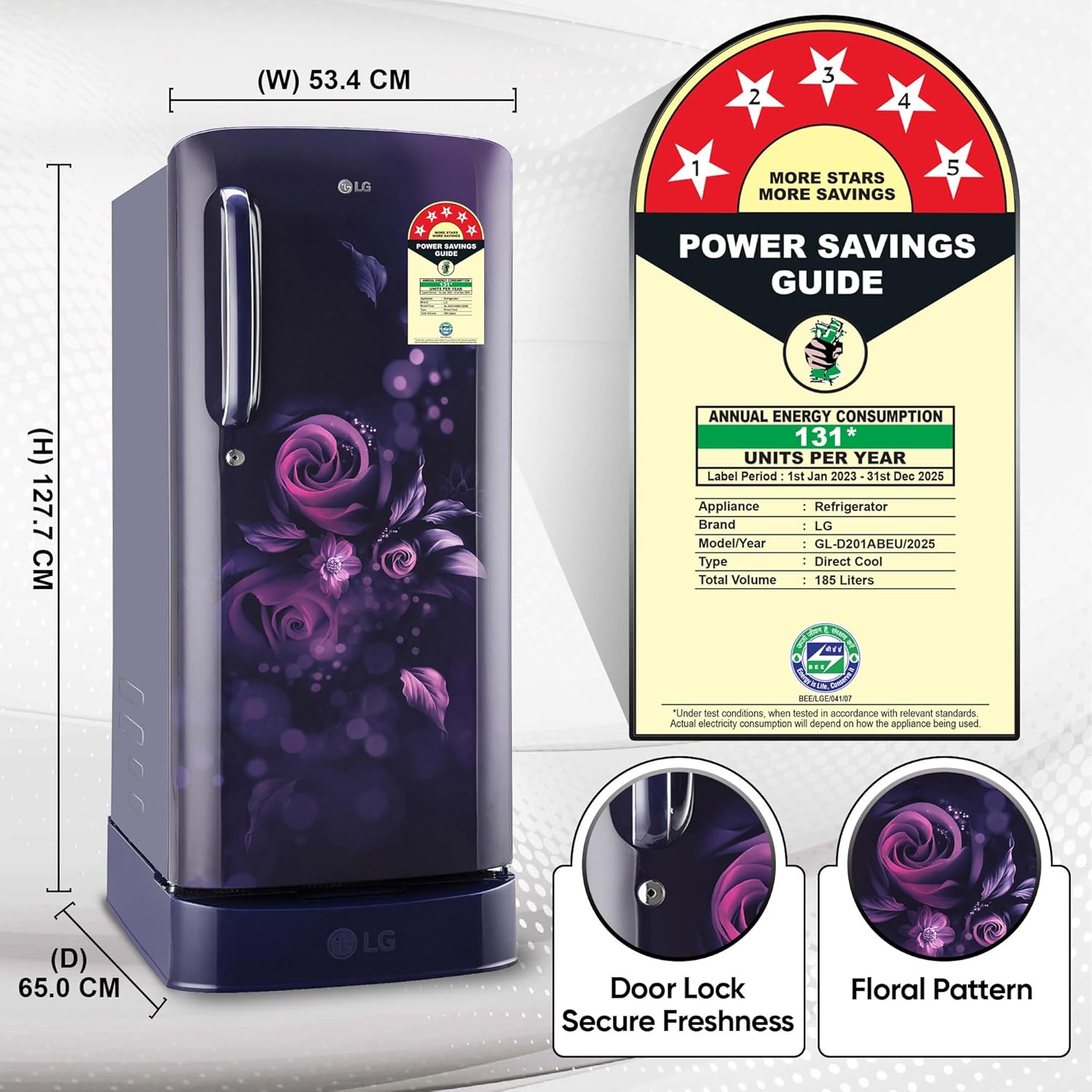 LG 185 L Direct Cool Single Door 5 Star Refrigerator with Base Drawer (Blue Ilan, GL-D201ABIU)
