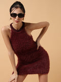 Women's Maroon Halter Neck Bodycon Mini Dress