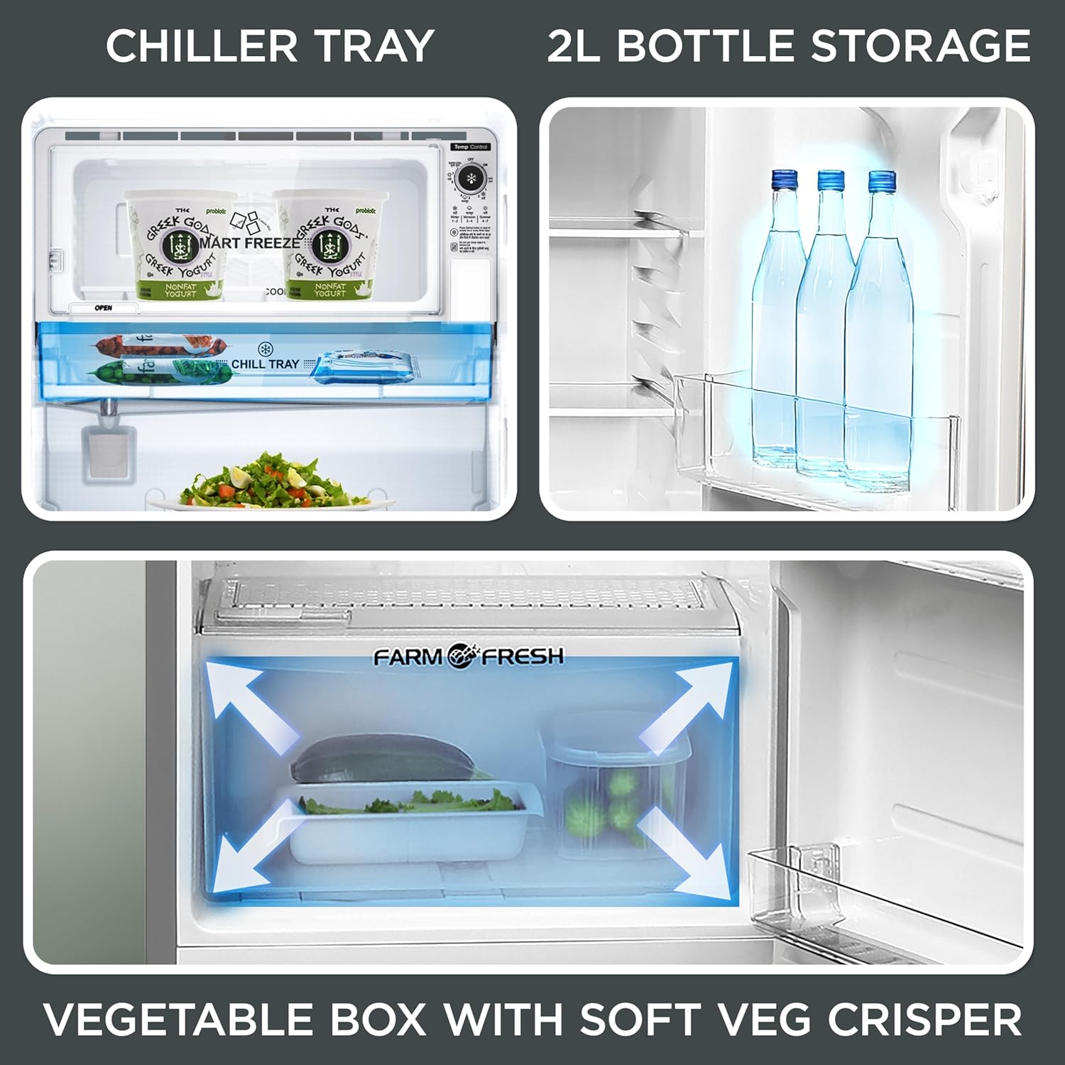 Midea, 190 L, Direct Cool Refrigerator , 2 Star, Silver, Handle MRD190D2HPBS