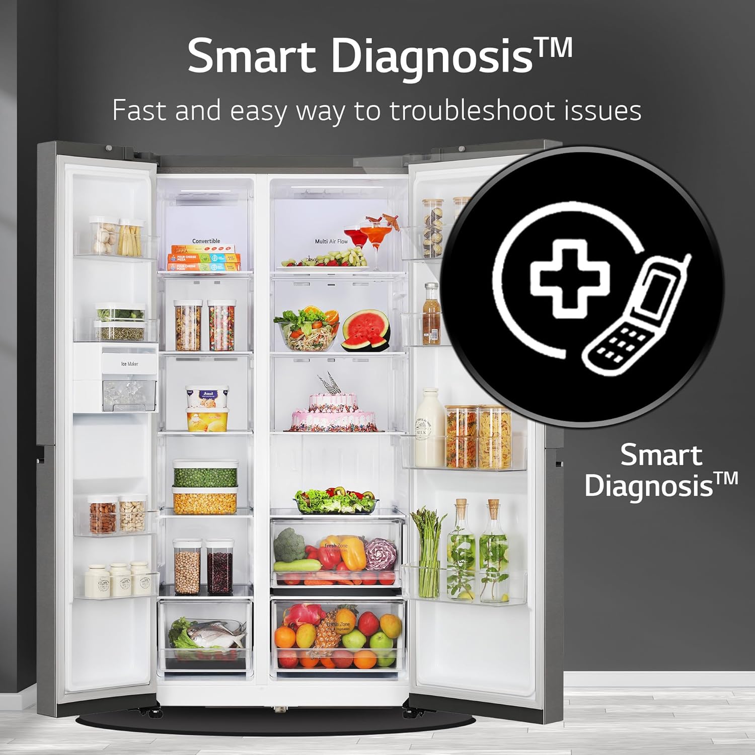 LG 650 L, 3 Star, S Frost Free Double Door Side by Side Refrigerator (GL-B257HDS3, Dazzle Steel, Express Freeze)