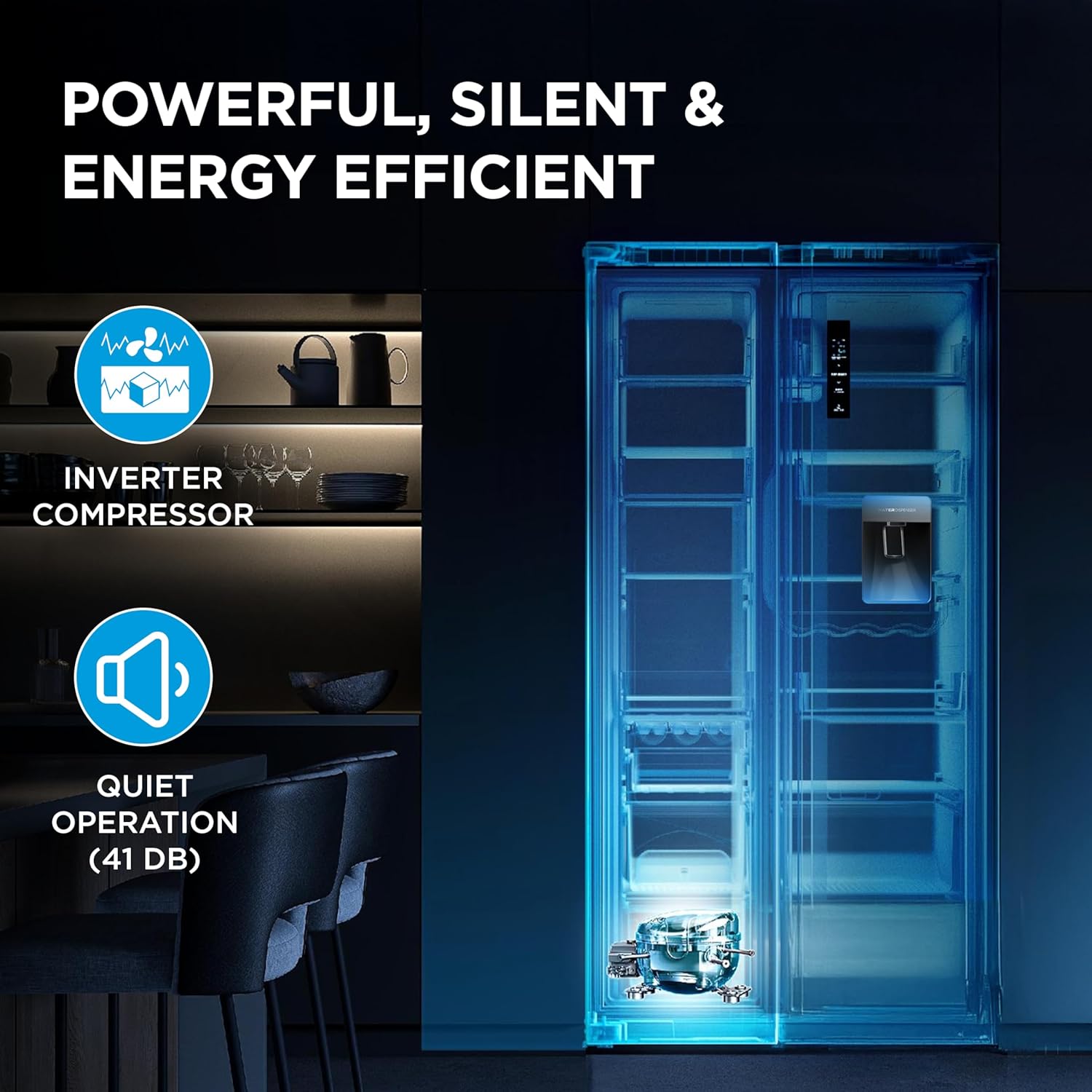 Midea 560 L Side By Side, Water Dispenser,Inverter, (MDRS704FGF46 Bru Steel)