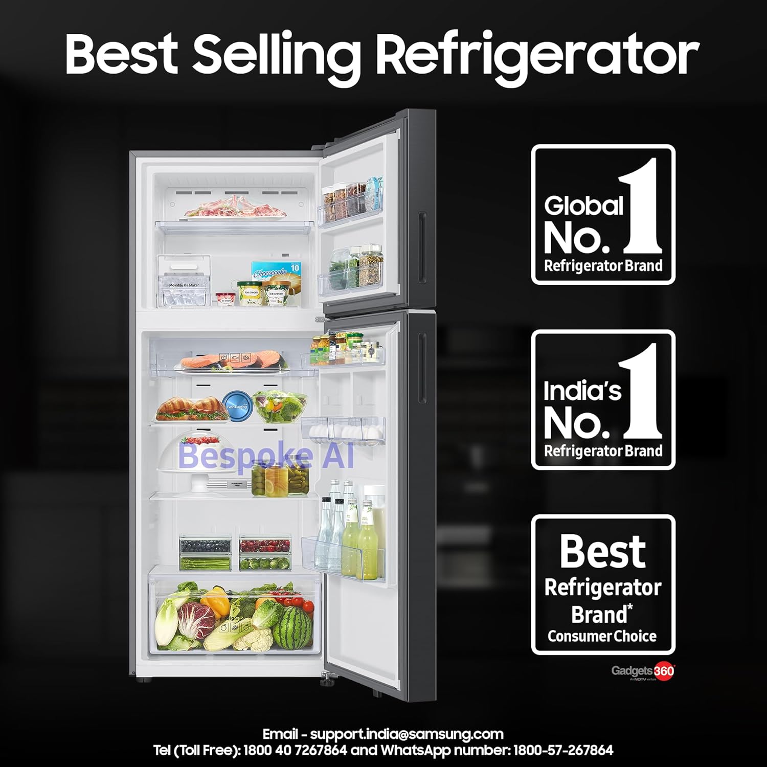 Samsung Smart Choice 467 L, 3 Star, Convertible 5-in-1, Digital Inverter, Frost Free Double Door, Bespoke AI WiFi Enabled Refrigerator (RT80F51C3KHL, Luxe Black)