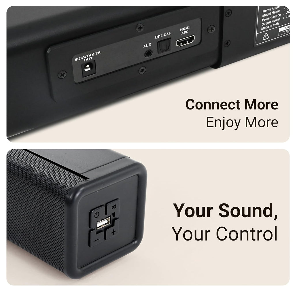 Akai SB120, 2.1 Channel Soundbar with 120 Watts Wired Subwoofer for Extra Deep Bass, Black