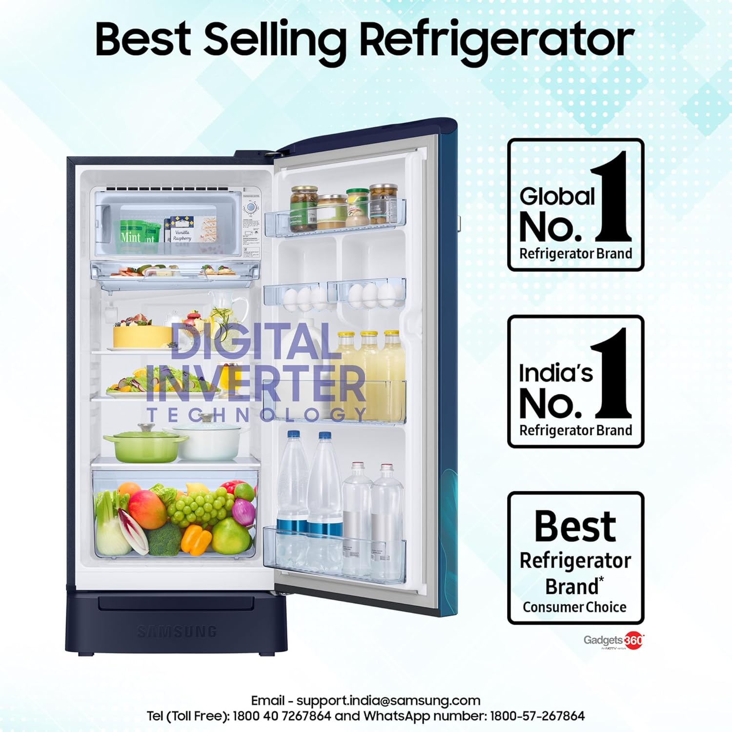 Samsung 189 L, 5 Star, Digital Inverter, Direct-Cool Single Door Refrigerator (RR21D2H259U/HL, Parad